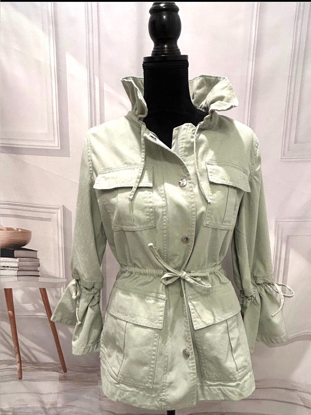 Banana Republic Light Sage Green Utility Jacket with Drawstring Waist XS